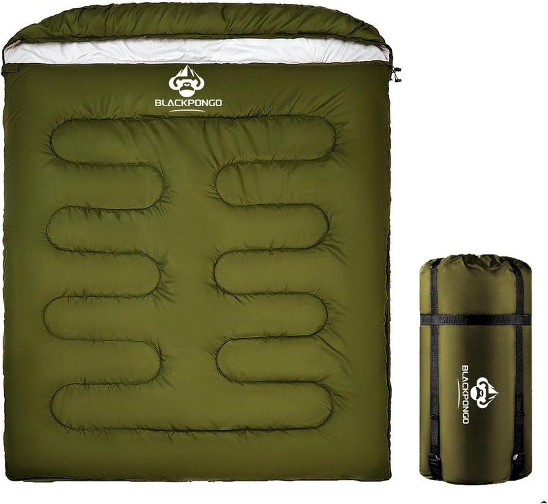 Blackpongo Double Sleeping Bag for Adults Men Women, XL Queen Size Two Person Sleeping Bag for All Season Camping Hiking Backpacking 2 Person Sleeping Bags for Cold Weather & Warm - Image 1